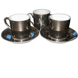 Fitz and Floyd vintage Silver Espresso Tea Cups With Saucers. Set of two.​